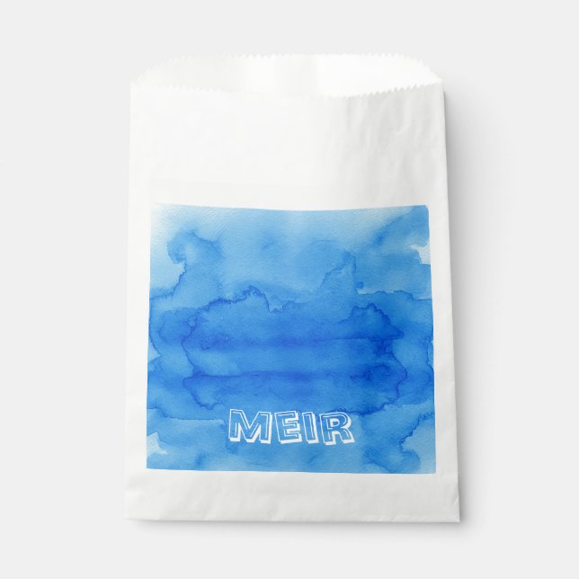 Blue watercolor upsherin favour bag (Front)