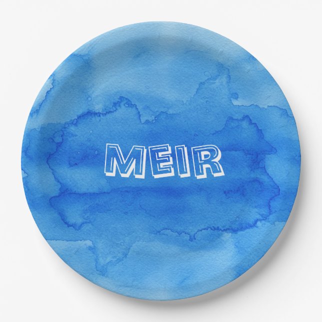 Blue watercolor upsherin plate (Front)