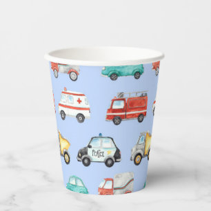 Blue Watercolor Vehicle Paper Cups