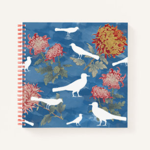 Blue Watercolor Vintage Flowers & Birds Notebook