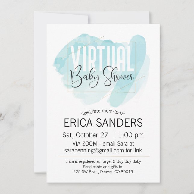 Blue Watercolor Virtual Baby Shower Invitation (Front)