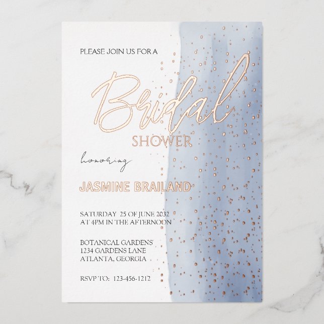 Blue Watercolor Wash Bridal Shower Sparkle  (Front)
