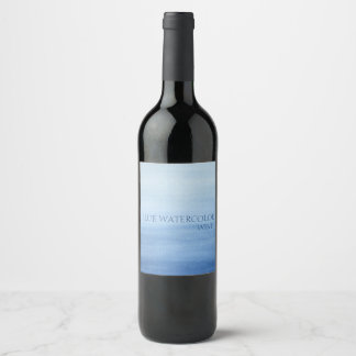 Blue Watercolor Wash Ombre Shades of Blue Wine Label