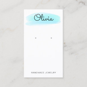 Blue  Watercolor Wash Script Earring Display  Business Card