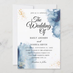 Blue Watercolor Wash Wedding  Invitation