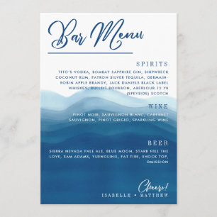 Blue Watercolor Wave Bar Wedding Menu