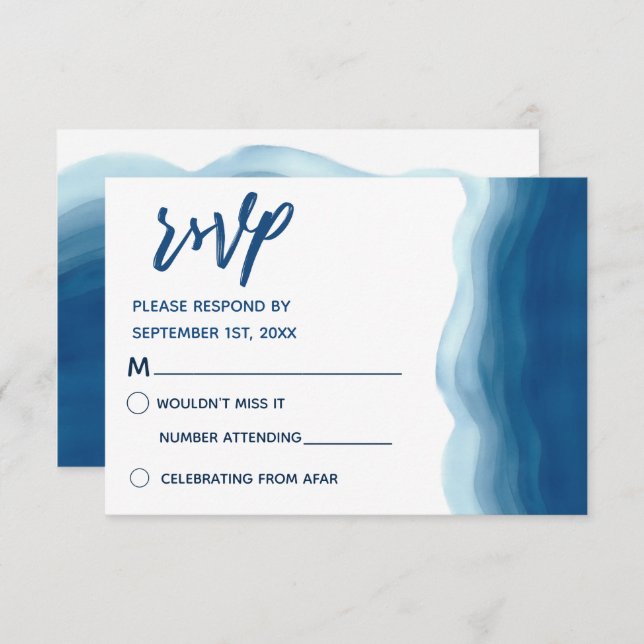 Blue Watercolor Wave | RSVP Cards (Front/Back)