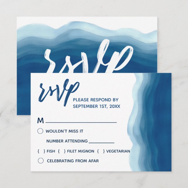 Blue Watercolor Wave | RSVP Meal Choice Invitation (Front/Back)