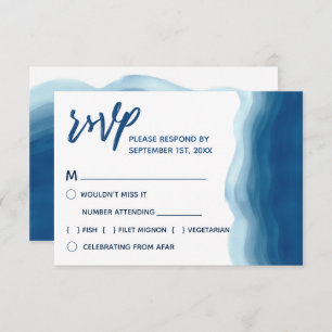 Blue Watercolor Wave RSVP Meal Choice Invitation
