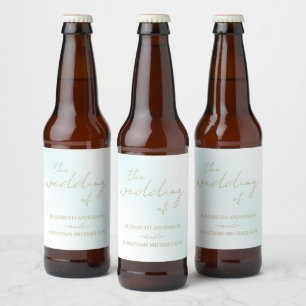Blue Watercolor Wave Wedding Beer Bottle Label