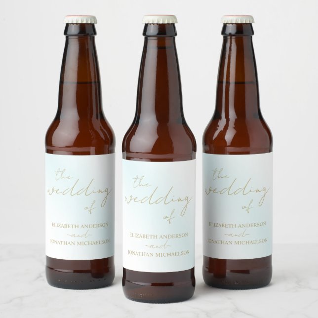 Blue Watercolor Wave Wedding Beer Bottle Label (Bottles)