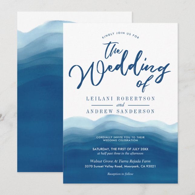 Blue Watercolor Wave | Wedding Invitation (Front/Back)
