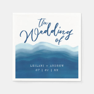Blue Watercolor Wave Wedding Napkins