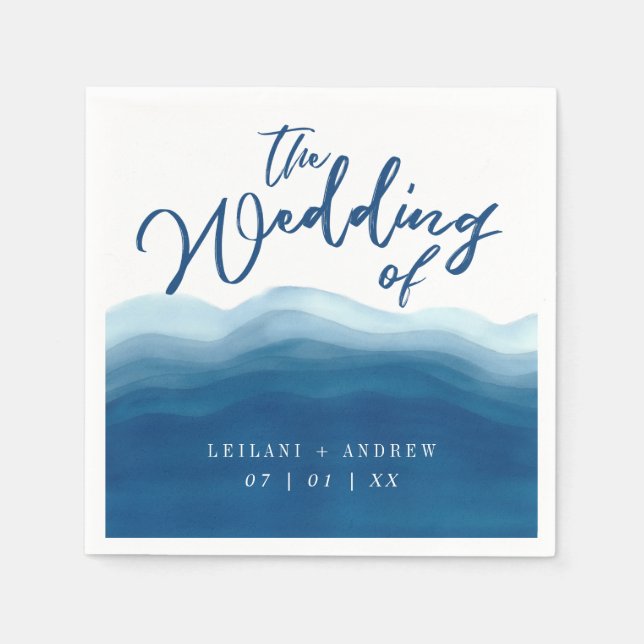 Blue Watercolor Wave | Wedding Napkins (Front)