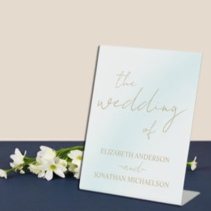 Blue Watercolor Wave Wedding Pedestal Sign