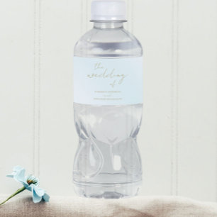 Blue Watercolor Wave Wedding Water Bottle Label