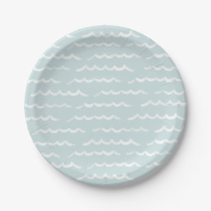 Blue Watercolor Waves Birthday Party Paper Plate