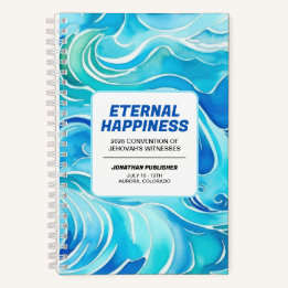 Blue Watercolor Waves Eternal Happiness Convention Notebook