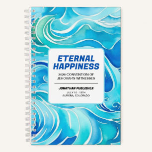 Blue Watercolor Waves Eternal Happiness Convention Notebook