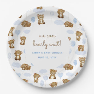 Blue Watercolor We Can Bearly Wait Teddy Bear Paper Plate