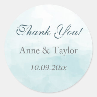 Blue Watercolor, Wedding Favours, Thank You Classic Round Sticker