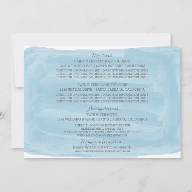 Blue Watercolor Wedding Information Card (Front)