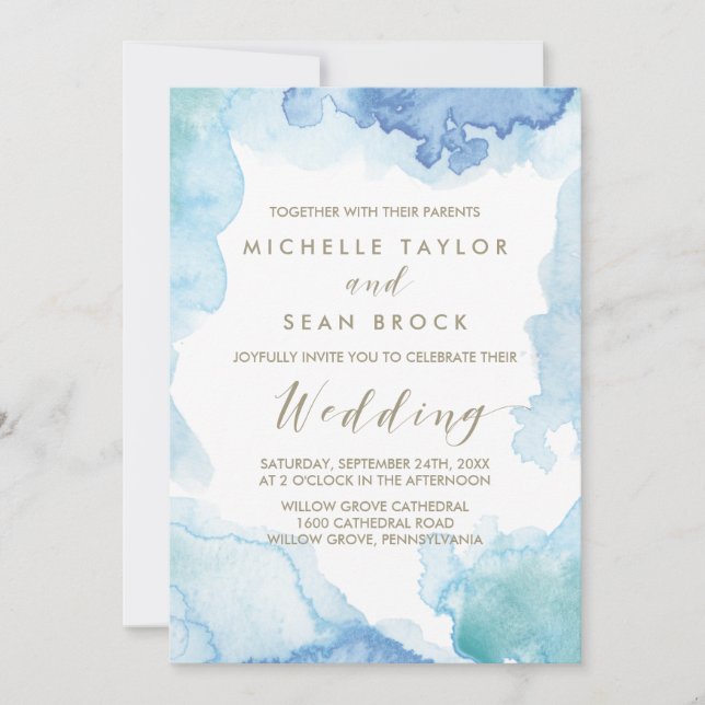 Blue Watercolor Wedding Invitation (Front)