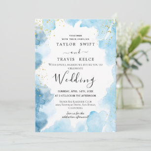 Blue Watercolor Wedding Invitation