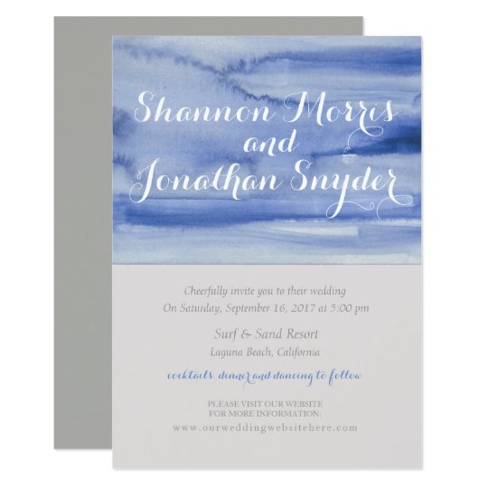 Blue Watercolor Wedding Invitation Calligraphy