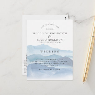 Blue Watercolor Wedding Invitation RSVP Website  Postcard