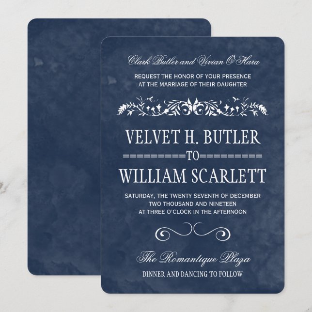 Blue Watercolor Wedding Invitations (Front/Back)