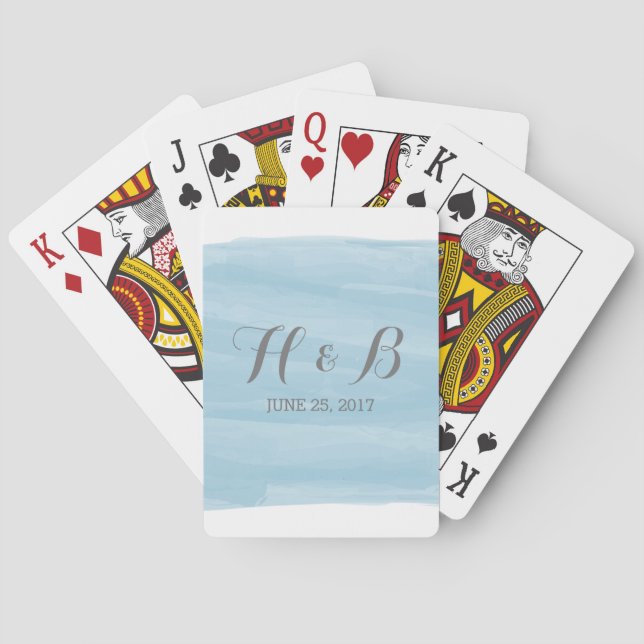 Blue Watercolor Wedding Playing Cards (Back)