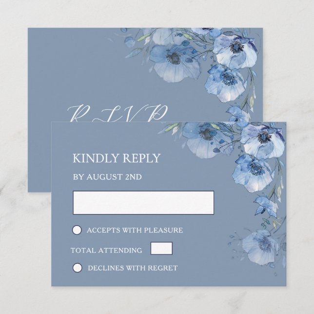 Blue Watercolor Wedding RSVP Card (Front/Back)