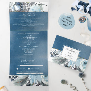 Blue Watercolor Wedding Tri-Fold Invitation RSVP
