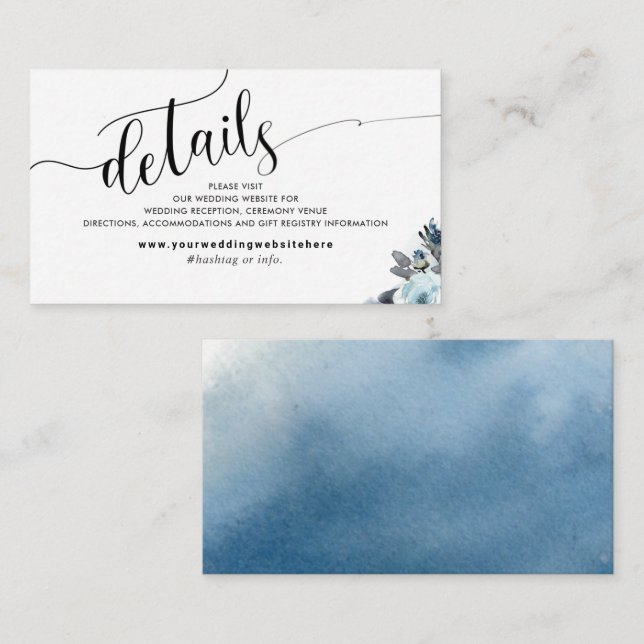 Blue Watercolor Wedding Website Details Enclosure Card (Front/Back)