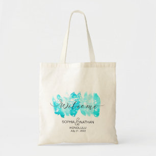 Blue Watercolor Welcome Wedding Destination Gift Tote Bag