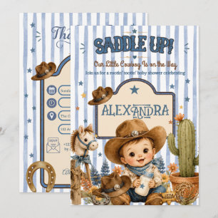 Blue Watercolor Western Cowboy Baby Shower Invitation