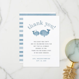 Blue Watercolor Whale Boy Baby Shower Thank You