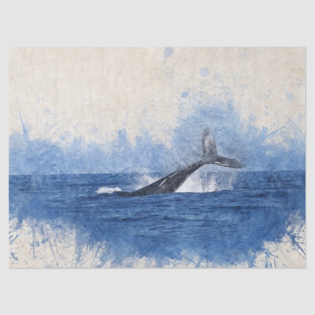 Blue Watercolor Whale Decoupage Tissue Paper (Front)