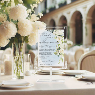 Blue Watercolor White Rose Minimalist Napkin Thank Menu