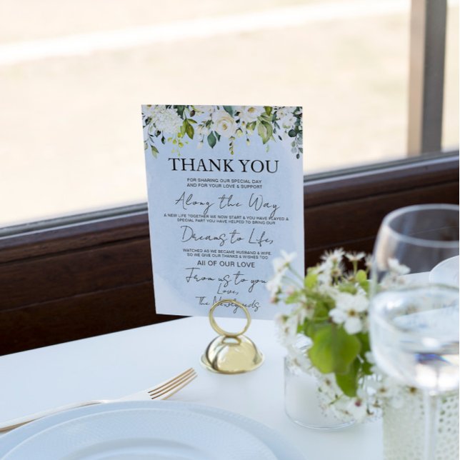 Blue Watercolor White Rose Wedding Thank You (Creator Uploaded)