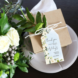 Blue Watercolor White Rose Wedding Thank You Favor Gift Tags