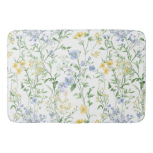 Blue Watercolor Wildflower Bath Mat