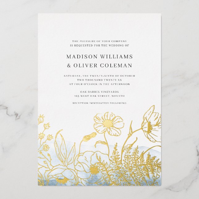 Blue Watercolor + Wildflower Bouquet Wedding REAL (Front)