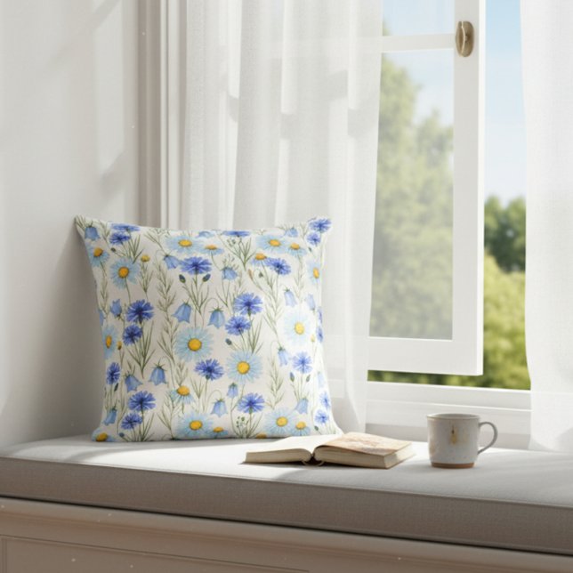Blue Watercolor Wildflower Cushion (Creator Uploaded)