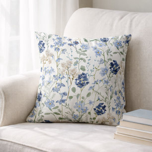 Blue Watercolor Wildflower Cushion