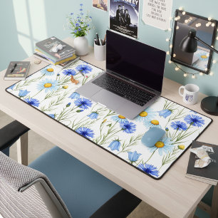 Blue Watercolor Wildflower Desk Mat
