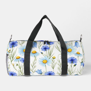 Blue Watercolor Wildflower Duffle Bag