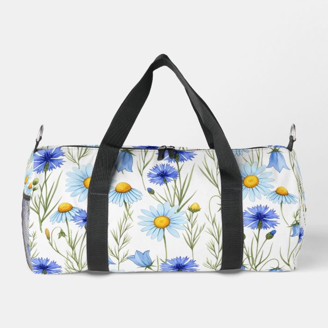 Blue Watercolor Wildflower Duffle Bag (Back)