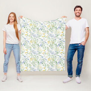 Blue Watercolor Wildflower Fleece Blanket